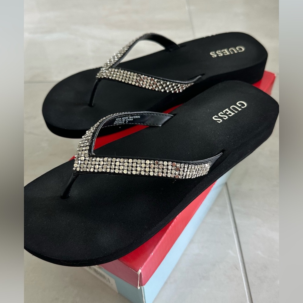Guess Sparkle Black Flip Flops